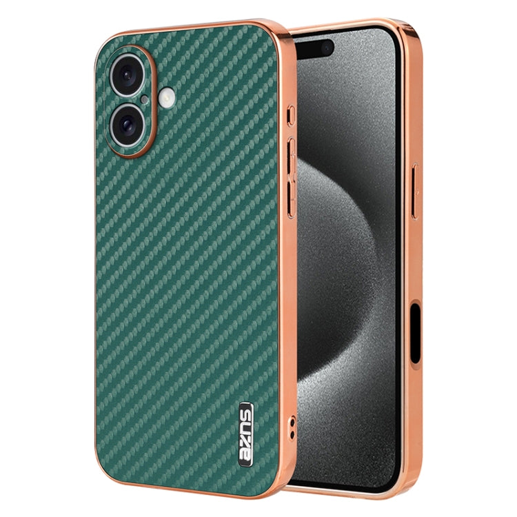 For iPhone 16 Plus AZNS Electroplated Edge Carbon Fiber Texture Phone Case(Green) - iPhone 16 Plus Cases by AZNS | Online Shopping South Africa | PMC Jewellery | Buy Now Pay Later Mobicred