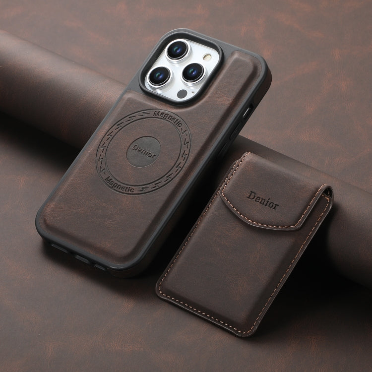 For iPhone 16 Plus Denior D19 Skin Feel MagSafe Detachable Card Slot Phone Case(Brown) - iPhone 16 Plus Cases by Denior | Online Shopping South Africa | PMC Jewellery | Buy Now Pay Later Mobicred