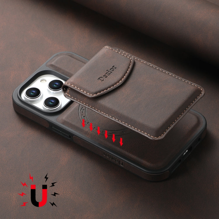 For iPhone 16 Plus Denior D19 Skin Feel MagSafe Detachable Card Slot Phone Case(Brown) - iPhone 16 Plus Cases by Denior | Online Shopping South Africa | PMC Jewellery | Buy Now Pay Later Mobicred