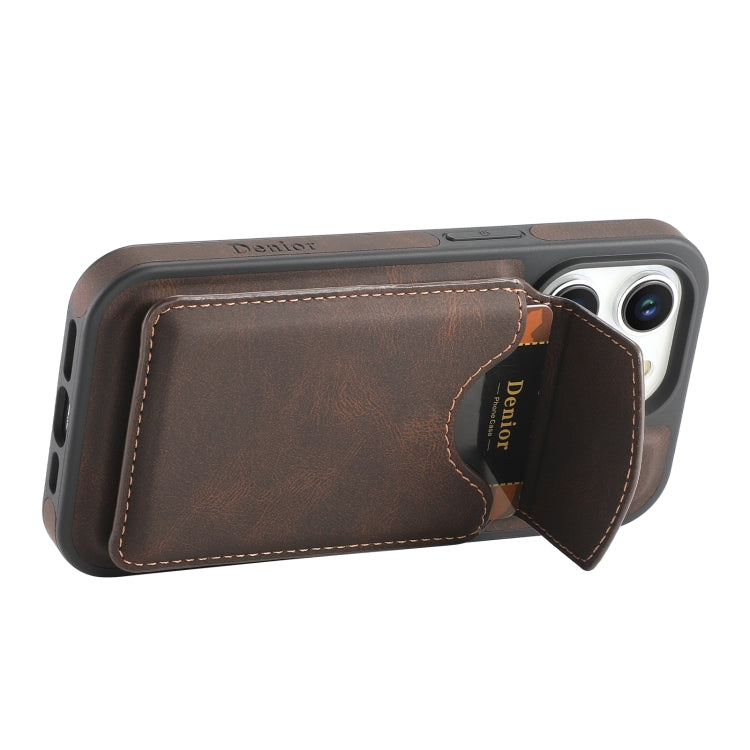 For iPhone 16 Plus Denior D20 Skin Feel MagSafe Holder Detachable Card Slot Phone Case(Brown) - iPhone 16 Plus Cases by Denior | Online Shopping South Africa | PMC Jewellery | Buy Now Pay Later Mobicred