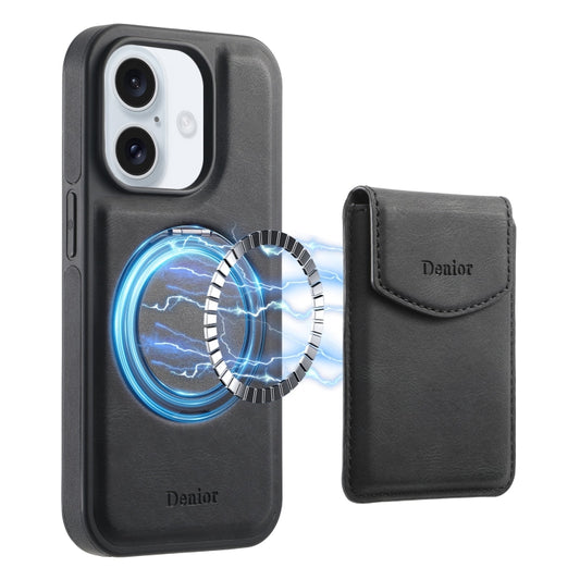 For iPhone 16 Plus Denior D20 Skin Feel MagSafe Holder Detachable Card Slot Phone Case(Black) - iPhone 16 Plus Cases by Denior | Online Shopping South Africa | PMC Jewellery | Buy Now Pay Later Mobicred