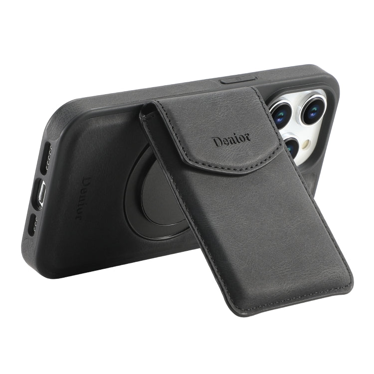 For iPhone 16 Denior D20 Skin Feel MagSafe Holder Detachable Card Slot Phone Case(Black) - iPhone 16 Cases by Denior | Online Shopping South Africa | PMC Jewellery | Buy Now Pay Later Mobicred