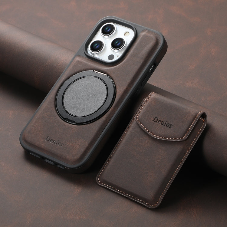 For iPhone 15 Pro Max Denior D20 Skin Feel MagSafe Holder Detachable Card Slot Phone Case(Brown) - iPhone 15 Pro Max Cases by Denior | Online Shopping South Africa | PMC Jewellery | Buy Now Pay Later Mobicred