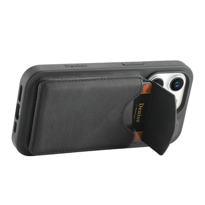 For iPhone 15 Denior D20 Skin Feel MagSafe Holder Detachable Card Slot Phone Case(Black) - iPhone 15 Cases by Denior | Online Shopping South Africa | PMC Jewellery | Buy Now Pay Later Mobicred