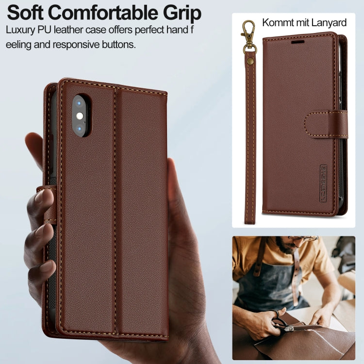 For iPhone X / XS LC.IMEEKE L2 Series Detachable Magsafe PU Phone Case with Lanyard(Brown) - free shipping - PMC Jewellery - Order now!