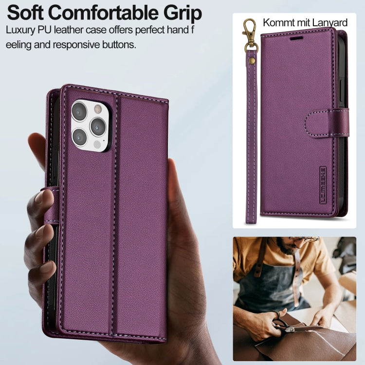 For iPhone 12 / 12 Pro LC.IMEEKE L2 Series Detachable Magsafe PU Phone Case with Lanyard(Purple) - iPhone 12 / 12 Pro Cases by LC.IMEEKE | Online Shopping South Africa | PMC Jewellery | Buy Now Pay Later Mobicred