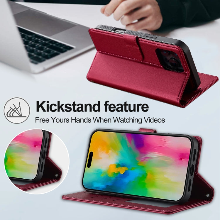 For iPhone 16 Pro Max LC.IMEEKE L2 Series Detachable Magsafe PU Phone Case with Lanyard(Red) - free shipping - PMC Jewellery - Order now!