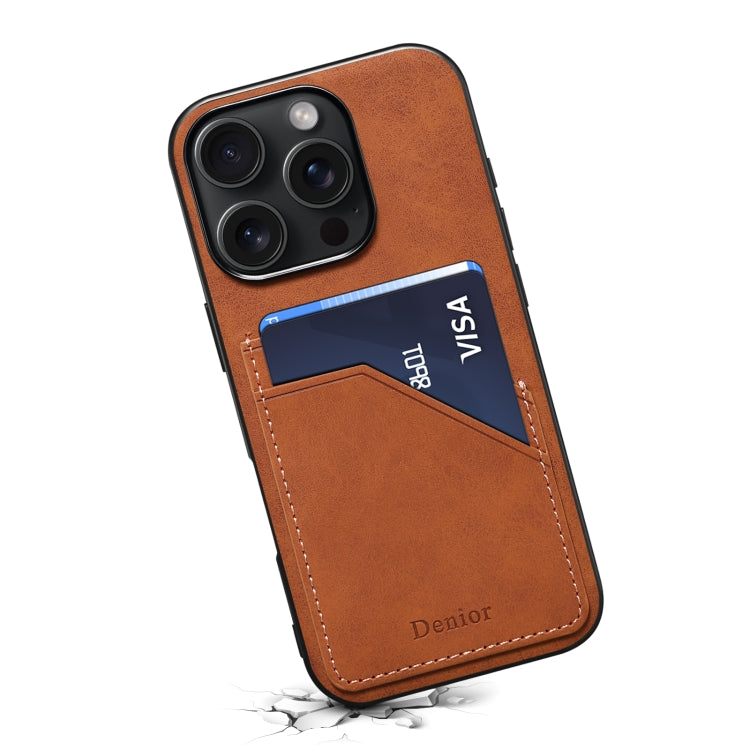 For iPhone 16 Plus Denior D09 PU Dual Card Slot Back Cover Phone Case(Brown) - iPhone 16 Plus Cases by Denior | Online Shopping South Africa | PMC Jewellery | Buy Now Pay Later Mobicred