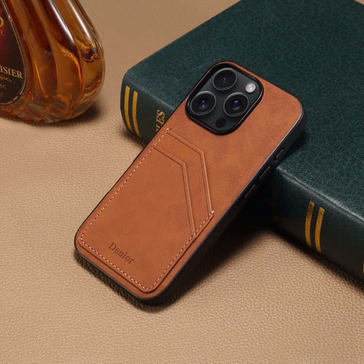 For iPhone 16 Pro Denior D09 PU Dual Card Slot Back Cover Phone Case(Brown) - iPhone 16 Pro Cases by Denior | Online Shopping South Africa | PMC Jewellery | Buy Now Pay Later Mobicred