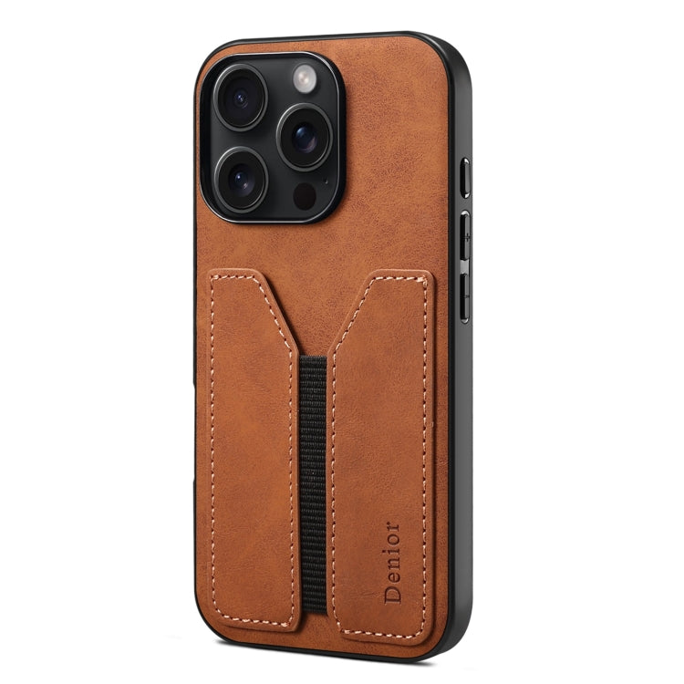 For iPhone 16 Pro Denior D07 DV Elastic Card Slot PU Back Cover Phone Case(Brown) - iPhone 16 Pro Cases by Denior | Online Shopping South Africa | PMC Jewellery | Buy Now Pay Later Mobicred