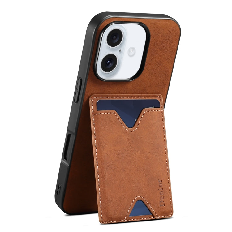 For iPhone 16 Plus Denior D06 PU Back Cover Card Slot Holder Phone Case(Brown) - iPhone 16 Plus Cases by Denior | Online Shopping South Africa | PMC Jewellery | Buy Now Pay Later Mobicred