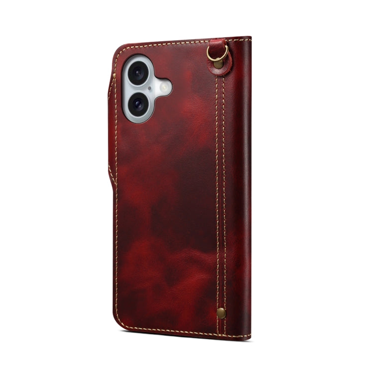 For iPhone 16 Plus Denior B01 Oil Wax Cowhide Magnetic Button Genuine Leather Case(Red) - iPhone 16 Plus Cases by Denior | Online Shopping South Africa | PMC Jewellery | Buy Now Pay Later Mobicred