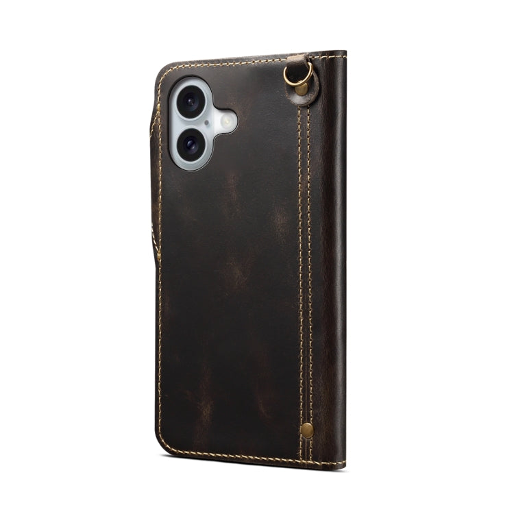 For iPhone 16 Plus Denior B01 Oil Wax Cowhide Magnetic Button Genuine Leather Case(Black) - iPhone 16 Plus Cases by Denior | Online Shopping South Africa | PMC Jewellery | Buy Now Pay Later Mobicred