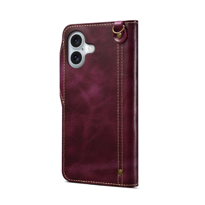 For iPhone 16 Plus Denior B01 Oil Wax Cowhide Magnetic Button Genuine Leather Case(Purple) - iPhone 16 Plus Cases by Denior | Online Shopping South Africa | PMC Jewellery | Buy Now Pay Later Mobicred