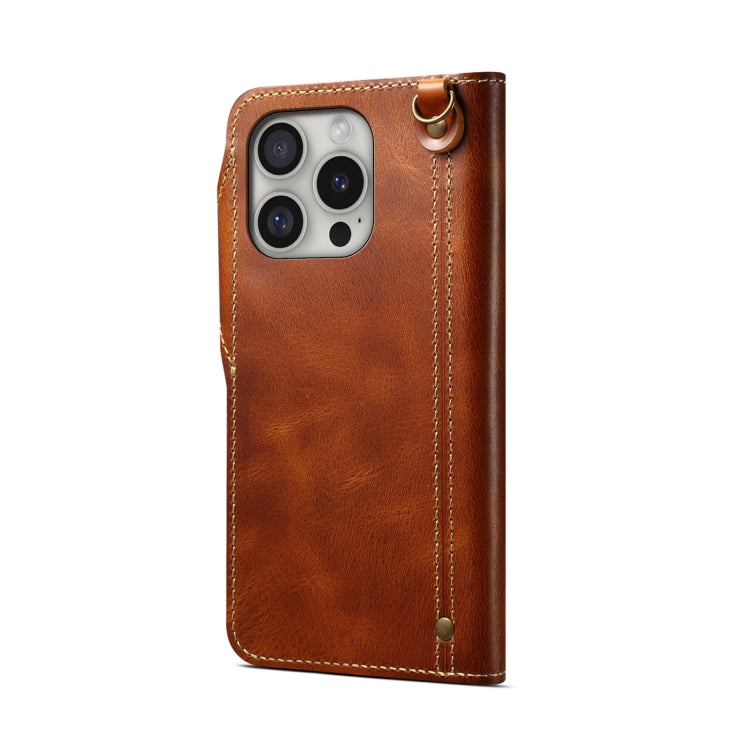 For iPhone 16 Pro Max Denior B01 Oil Wax Cowhide Magnetic Button Genuine Leather Case(Brown) - iPhone 16 Pro Max Cases by Denior | Online Shopping South Africa | PMC Jewellery | Buy Now Pay Later Mobicred