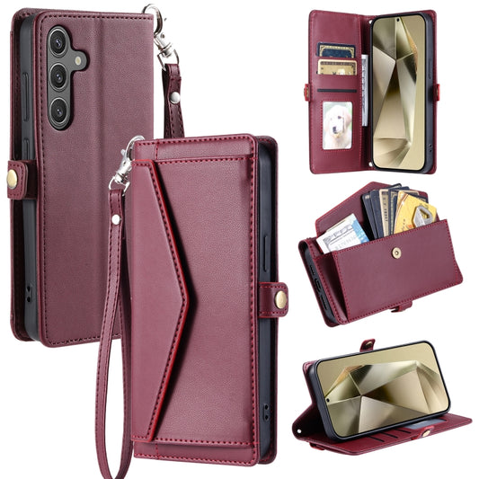 For Samsung Galaxy S25 5G Wallet Multi-card Slot Leather Phone Case with Lanyard(Wine Red) - Galaxy S25 5G Cases by PMC Jewellery | Online Shopping South Africa | PMC Jewellery | Buy Now Pay Later Mobicred