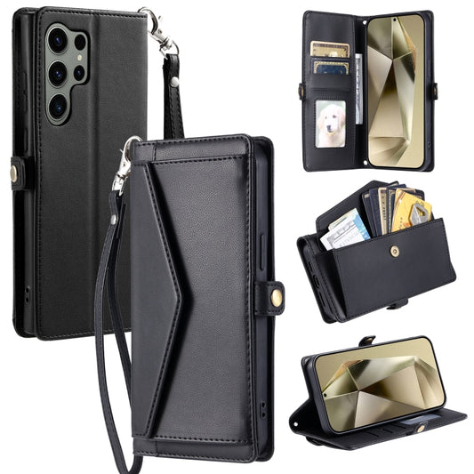 For Samsung Galaxy S25 Ultra 5G Wallet Multi-card Slot Leather Phone Case with Lanyard(Black) - Galaxy S25 Ultra 5G Cases by PMC Jewellery | Online Shopping South Africa | PMC Jewellery | Buy Now Pay Later Mobicred