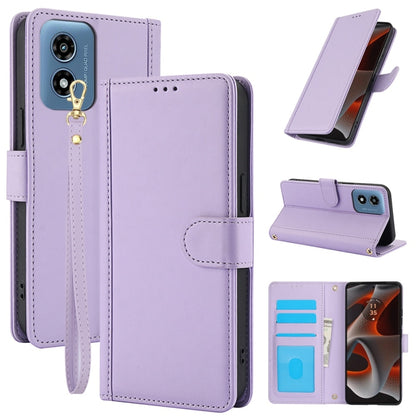 For Motorola Moto G Play 2024 Skin Feel Pure Color Card Slots Leather Phone Case with Dual Lanyard(Purple) - Motorola Cases by PMC Jewellery | Online Shopping South Africa | PMC Jewellery | Buy Now Pay Later Mobicred