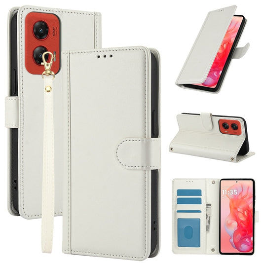 For Motorola Moto G Stylus 5G 2024 Skin Feel Pure Color Card Slots Leather Phone Case with Dual Lanyard(White) - Motorola Cases by PMC Jewellery | Online Shopping South Africa | PMC Jewellery | Buy Now Pay Later Mobicred