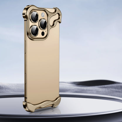 For iPhone 16 Pro Max Frameless Metal Corner Pad Phone Case with Lens Film(Gold) - iPhone 16 Pro Max Cases by PMC Jewellery | Online Shopping South Africa | PMC Jewellery | Buy Now Pay Later Mobicred