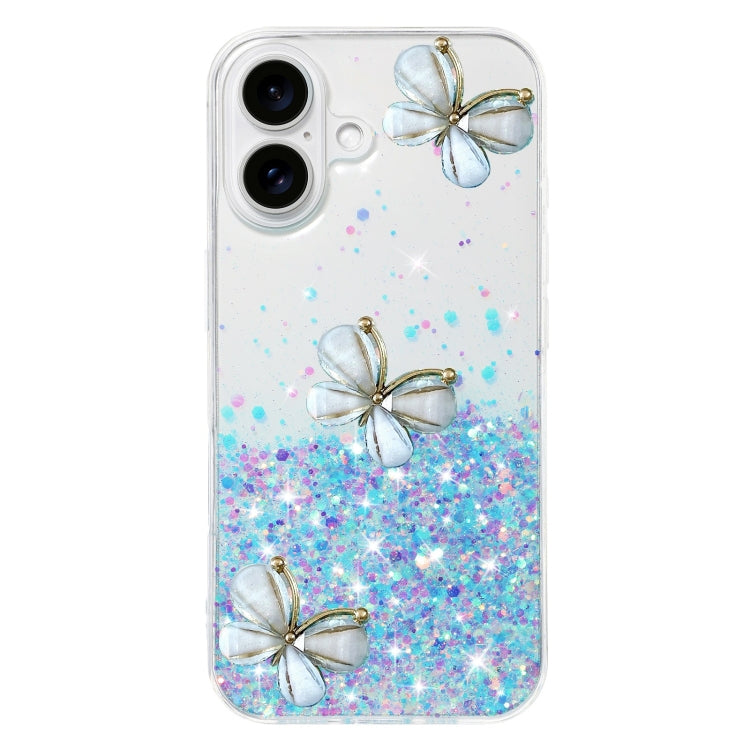 For iPhone 16 Luminous Starry Sky Glitter Butterfly TPU Phone Case(Blue) - iPhone 16 Cases by PMC Jewellery | Online Shopping South Africa | PMC Jewellery | Buy Now Pay Later Mobicred