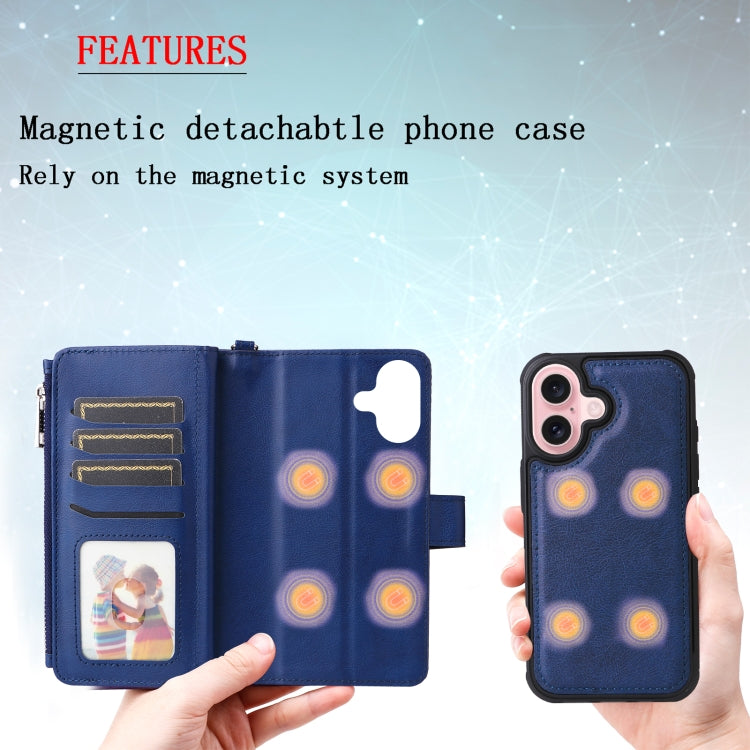 For iPhone 16 Solid Color 2 in 1 Zipper Shockproof Phone Case(Blue) - iPhone 16 Cases by PMC Jewellery | Online Shopping South Africa | PMC Jewellery | Buy Now Pay Later Mobicred