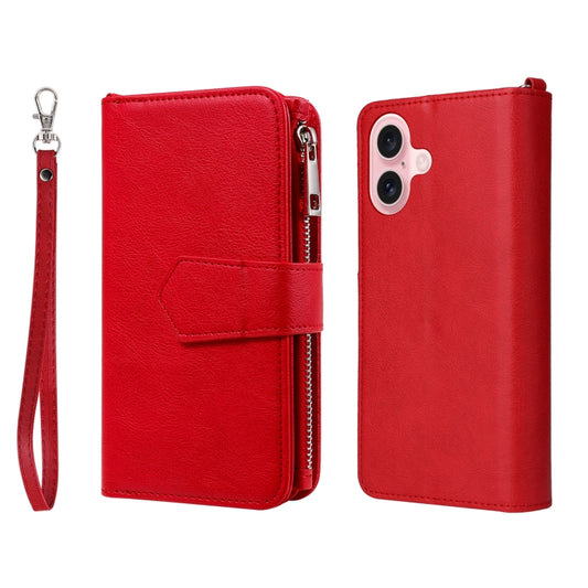 For iPhone 16 Solid Color 2 in 1 Zipper Shockproof Phone Case(Red) - iPhone 16 Cases by PMC Jewellery | Online Shopping South Africa | PMC Jewellery | Buy Now Pay Later Mobicred