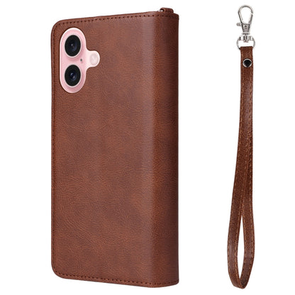 For iPhone 16 Solid Color 2 in 1 Zipper Shockproof Phone Case(Brown) - iPhone 16 Cases by PMC Jewellery | Online Shopping South Africa | PMC Jewellery | Buy Now Pay Later Mobicred