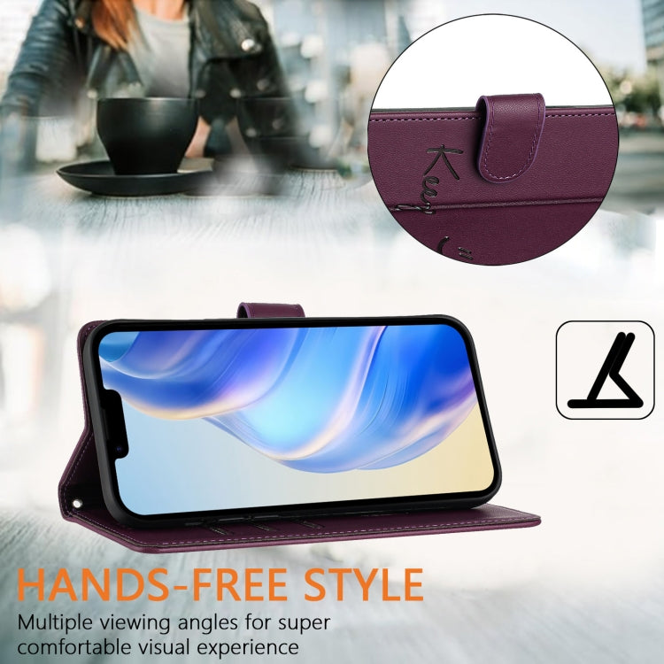 For iPhone 16e Smile Embossing RFID Leather Phone Case(Violet) - iPhone 16e Cases by PMC TechLife | Online Shopping South Africa | PMC TechLife | Buy Now Pay Later Mobicred