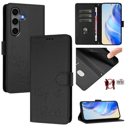 For Samsung Galaxy S25+ 5G Smile Embossing RFID Leather Phone Case(Black) - Galaxy S25+ 5G Cases by PMC Jewellery | Online Shopping South Africa | PMC Jewellery | Buy Now Pay Later Mobicred