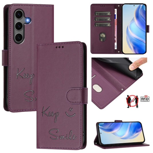 For Samsung Galaxy S25+ 5G Smile Embossing RFID Leather Phone Case(Violet) - Galaxy S25+ 5G Cases by PMC Jewellery | Online Shopping South Africa | PMC Jewellery | Buy Now Pay Later Mobicred