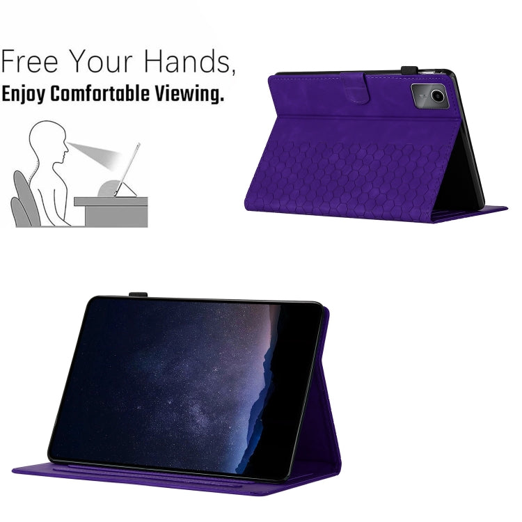 For Lenovo Tab M11 / Xiaoxin Pad 2024 Honeycomb Embossed Leather Smart Tablet Case(Purple) - Lenovo by PMC Jewellery | Online Shopping South Africa | PMC Jewellery | Buy Now Pay Later Mobicred