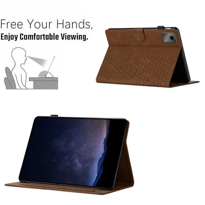 For Lenovo Tab M11 / Xiaoxin Pad 2024 Honeycomb Embossed Leather Smart Tablet Case(Brown) - Lenovo by PMC Jewellery | Online Shopping South Africa | PMC Jewellery | Buy Now Pay Later Mobicred