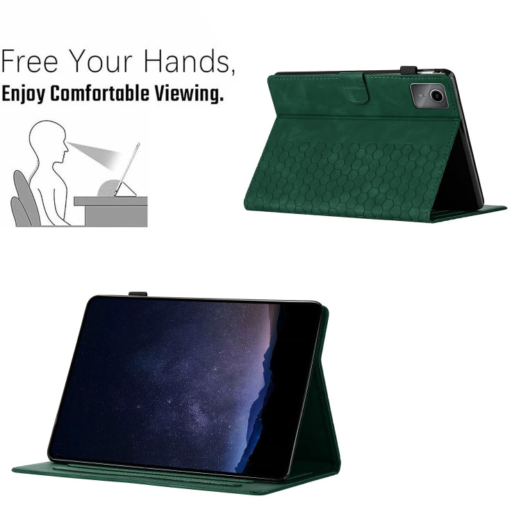 For Lenovo Tab M11 / Xiaoxin Pad 2024 Honeycomb Embossed Leather Smart Tablet Case(Green) - Lenovo by PMC Jewellery | Online Shopping South Africa | PMC Jewellery | Buy Now Pay Later Mobicred