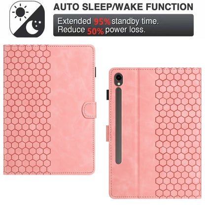 For Samsung Galaxy Tab S9 / S9 FE Honeycomb Embossed Leather Smart Tablet Case(Pink) - Galaxy Tab S9 Cases by PMC Jewellery | Online Shopping South Africa | PMC Jewellery | Buy Now Pay Later Mobicred