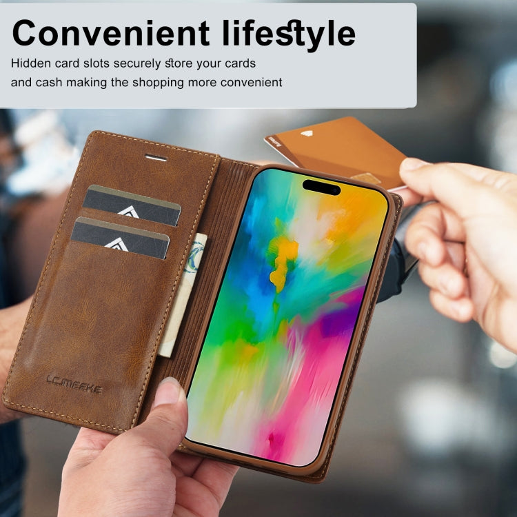 For iPhone 16 Pro Max LC.IMEEKE RFID Anti-theft Leather Phone Case(Brown) - iPhone 16 Pro Max Cases by LC.IMEEKE | Online Shopping South Africa | PMC Jewellery | Buy Now Pay Later Mobicred