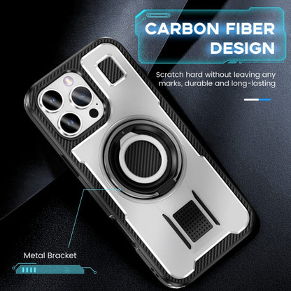 For iPhone 16 Pro Max Ring Holder Carbon Fiber PC Hybrid TPU Phone Case(White) - iPhone 16 Pro Max Cases by PMC Jewellery | Online Shopping South Africa | PMC Jewellery | Buy Now Pay Later Mobicred