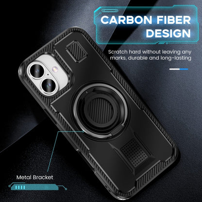 For iPhone 16 Plus Ring Holder Carbon Fiber PC Hybrid TPU Phone Case(Black) - iPhone 16 Plus Cases by PMC Jewellery | Online Shopping South Africa | PMC Jewellery | Buy Now Pay Later Mobicred