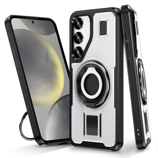 For Samsung Galaxy S25+ 5G Ring Holder Carbon Fiber PC Hybrid TPU Phone Case(White) - Galaxy S25+ 5G Cases by PMC Jewellery | Online Shopping South Africa | PMC Jewellery | Buy Now Pay Later Mobicred