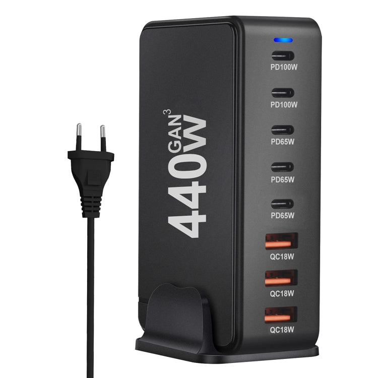 440W GaN USB Power Adapter Travel Charger with 3 x USB, 5 x PD Port, Plug:EU Plug(Black) - free shipping - PMC Jewellery - Order now!