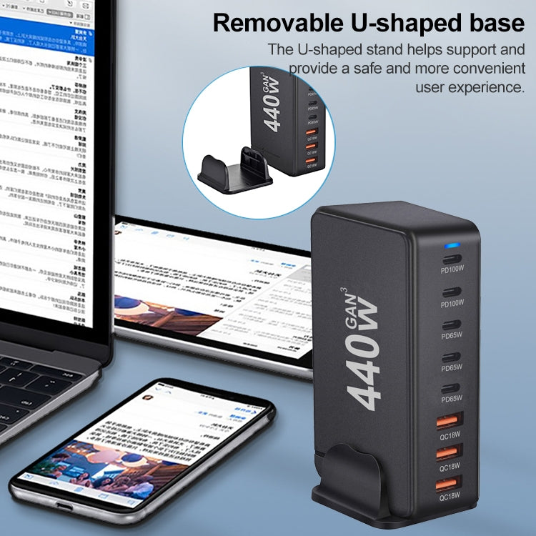 440W GaN USB Power Adapter Travel Charger with 3 x USB, 5 x PD Port, Plug:EU Plug(Black) - free shipping - PMC Jewellery - Order now!