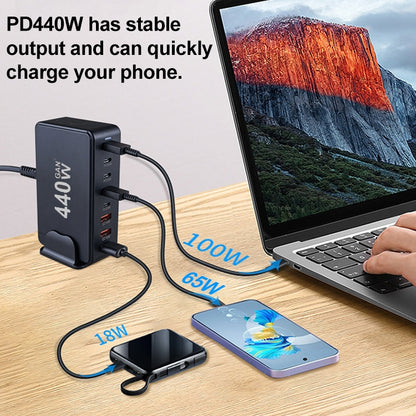 440W GaN USB Power Adapter Travel Charger with 3 x USB, 5 x PD Port, Plug:AU Plug(Black) - Multifunction Charger by PMC Jewellery | Online Shopping South Africa | PMC Jewellery | Buy Now Pay Later Mobicred