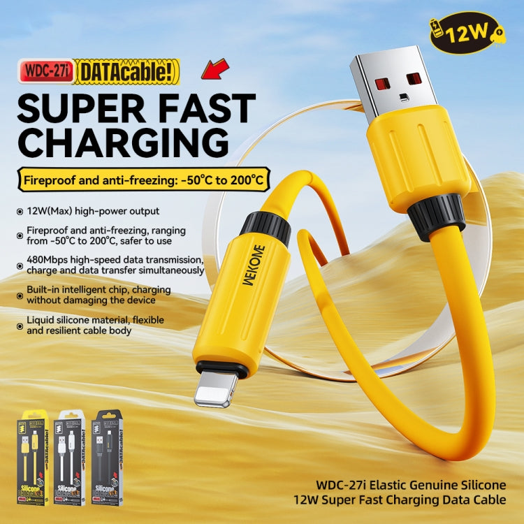 WK WDC-27i Elastic Genuine Silicone 1m 12W USB to 8 Pin Fast Charging Data Cable(Black) - Normal Style Cable by WK | Online Shopping South Africa | PMC Jewellery | Buy Now Pay Later Mobicred