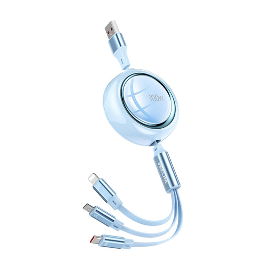 WK WDC-18 Star Series 1.2m 100W USB to 8 Pin / Type-C / Micro USB Retractable Data Cable(Blue) - Multifunction Cable by WK | Online Shopping South Africa | PMC Jewellery | Buy Now Pay Later Mobicred