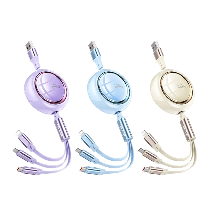 WK WDC-18 Star Series 1.2m 100W USB to 8 Pin / Type-C / Micro USB Retractable Data Cable(Blue) - Multifunction Cable by WK | Online Shopping South Africa | PMC Jewellery | Buy Now Pay Later Mobicred