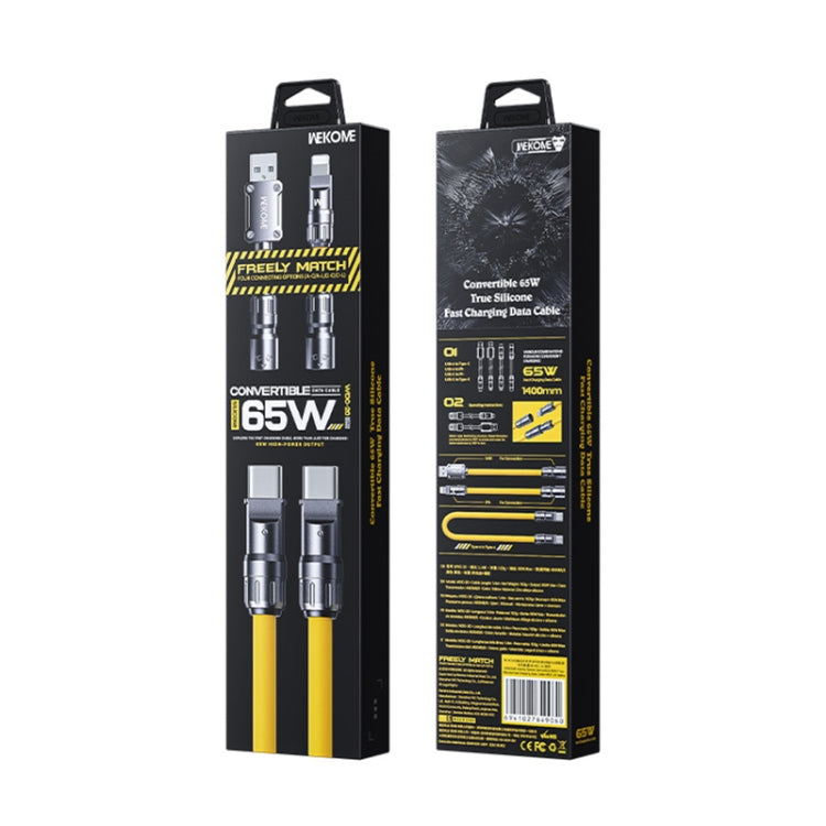 WK WDC-20 Mecha Series Silicone 1.4m 65W 4-in-1 Fast Charging Data Cable(Yellow) - Multifunction Cable by WK | Online Shopping South Africa | PMC Jewellery | Buy Now Pay Later Mobicred