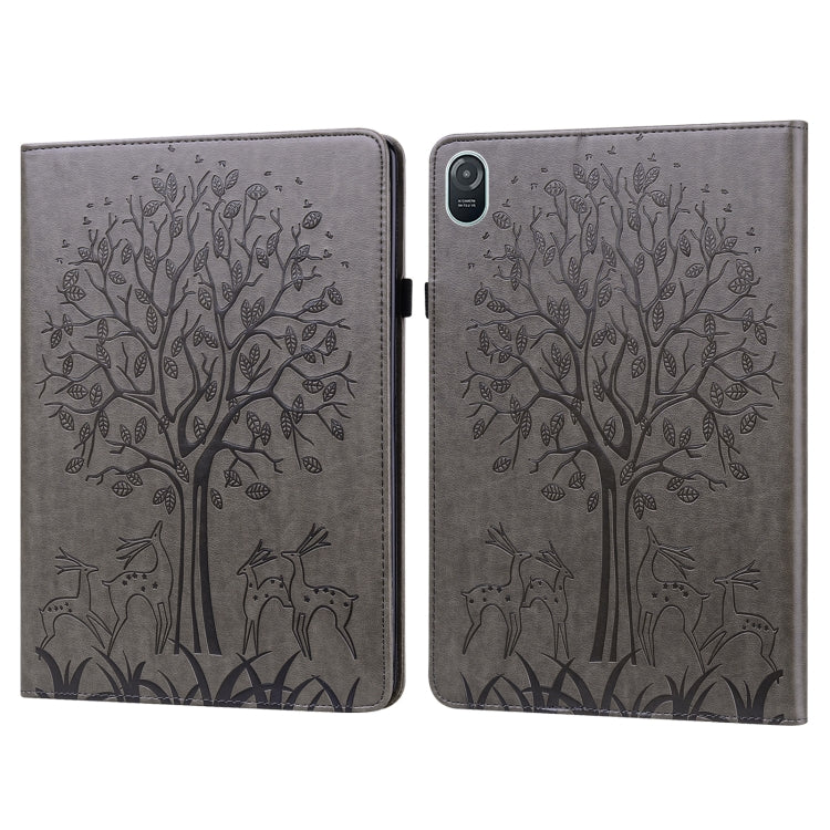 For Honor Pad 8 Tree & Deer Embossed Leather Tablet Case(Grey) - Honor by PMC TechLife | Online Shopping South Africa | PMC TechLife | Buy Now Pay Later Mobicred