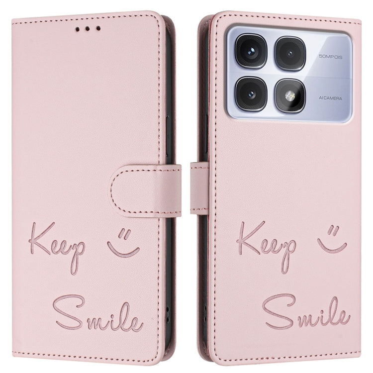 For Redmi K70 Ultra 5G Global Smile Embossing RFID Leather Phone Case(Pink) - Xiaomi Cases by PMC Jewellery | Online Shopping South Africa | PMC Jewellery | Buy Now Pay Later Mobicred