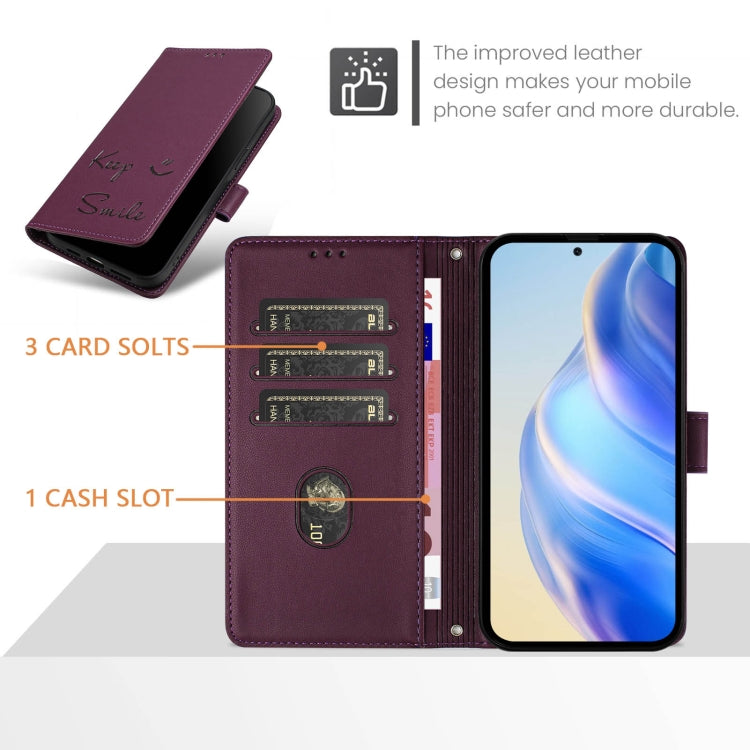 For Redmi K70 Ultra 5G Global Smile Embossing RFID Leather Phone Case(Violet) - Xiaomi Cases by PMC Jewellery | Online Shopping South Africa | PMC Jewellery | Buy Now Pay Later Mobicred