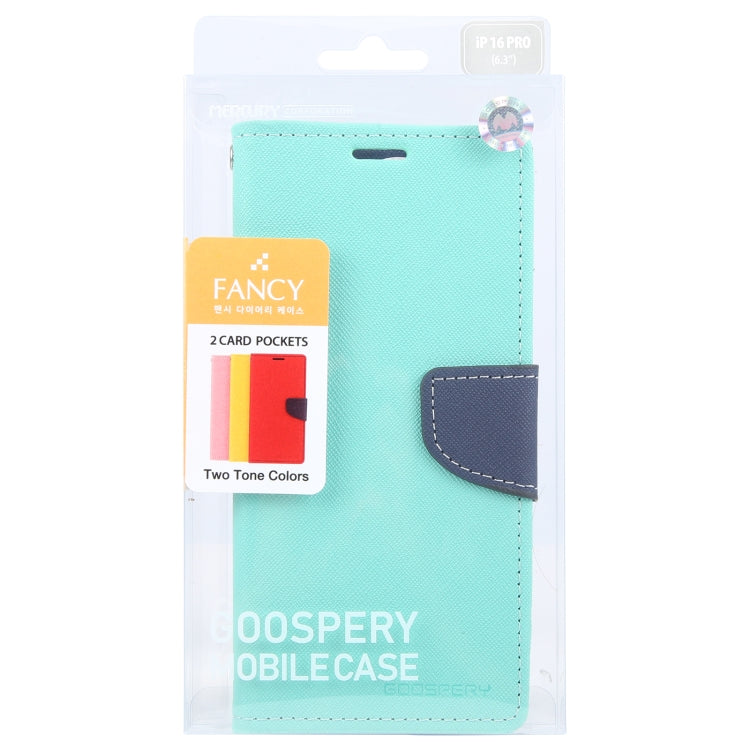 For iPhone 16 Pro GOOSPERY FANCY DIARY Cross Texture Leather Phone Case(Mint Green) - iPhone 16 Pro Cases by GOOSPERY | Online Shopping South Africa | PMC Jewellery | Buy Now Pay Later Mobicred